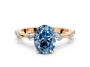 Solitaire Engagement Ring Setting for Fancy Blue Oval Center with Bezel Station Band and Prong Head in Rose Gold
