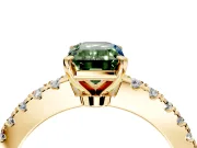 Solitaire Engagement Ring Setting for Fancy Green Emerald Cut Center with Single Row Accent Band and Prong Head in Yellow Gold
