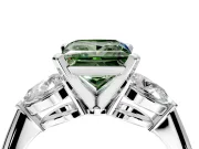 3 Stone Engagement Ring Setting for Fancy Green Princess Cut Center with Large Pear-Shaped Accents and Prong Head in Sterling Silver
