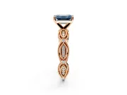 Solitaire Engagement Ring Setting for Fancy Blue Emerald Cut Center with Marquise Panel Band and Prong Head in Rose Gold