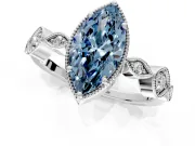 Vintage Station Engagement Ring Setting for Fancy Blue Marquise Center with Accents and Prong Head in White Gold