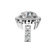 Halo Engagement Ring Setting for Round Cut Center with Inner Milgrain Border and Prong Head in Sterling Silver