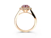 Halo Engagement Ring Setting for Fancy Pink Round Cut Center with Raised Halo, Pave Band and Prong Head in Rose Gold