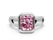Solitaire Engagement Ring Setting for Fancy Pink Radiant Cut Center with Wide Band and Bezel Head in Sterling Silver
