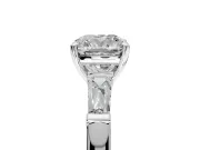 3 Stone Engagement Ring Setting for Cushion Cut Center with Tapered Baguettes, Plain Band and Prong Head in Sterling Silver