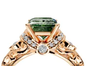Solitaire Engagement Ring Setting for Fancy Green Princess Cut Center with Filigree Band and Prong Head in Rose Gold
