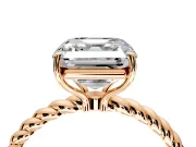Solitaire Engagement Ring Setting for Asscher Cut Center with Plain Twisted Rope Band and Prong Head in Rose Gold