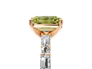 Baguette Engagement Ring Setting for Fancy Yellow Emerald Cut Center with Alternating Bar-Set Band and Prong Head in Rose Gold