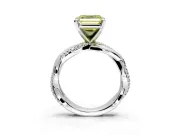 Solitaire Engagement Ring Setting for Fancy Yellow Asscher Cut Center with Pave and Plain Crossover and Basket Head in Sterling Silver