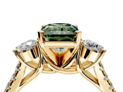 3 Stone Engagement Ring Setting for Fancy Green Radiant Cut Center with Crossover Basket, Pave Band and Prong Head in Yellow Gold