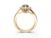 Solitaire Engagement Ring Setting for Fancy Blue Radiant Cut Center with Wide Band, Pave Collar and Prong Head in Yellow Gold