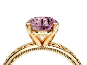 Solitaire Engagement Ring Setting for Fancy Pink Round Cut Center with XO Engraved Band and Prong Head in Yellow Gold