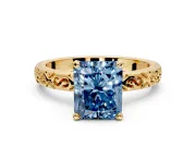 Solitaire Engagement Ring Setting for Fancy Blue Radiant Cut Center with Scrollwork Band and Prong Head in Yellow Gold