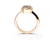 Halo Engagement Ring Setting for Asscher Cut Center with Inner Milgrain Border and Prong Head in Rose Gold