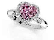 Halo Engagement Ring Setting for Fancy Pink Heart-Shaped Center with Tapered Plain Band and Prong Head in White Gold