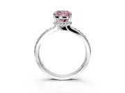 Solitaire Engagement Ring Setting for Fancy Pink Cushion Cut Center with Raised Channel Band and Prong Head in Sterling Silver