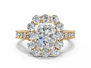Halo Engagement Ring Setting for Radiant Cut Center with Milgrain Channel Band and Prong Head in Yellow Gold