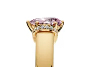 Solitaire Engagement Ring Setting for Fancy Pink Pear-Shaped Center with Wide Band, Pave Collar and Prong Head in Yellow Gold