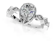 Milgrain Bezel Engagement Ring Setting for Pear-Shaped Center with Marquise Stations and Bezel Head in Platinum