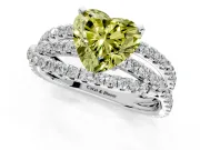 Solitaire Engagement Ring Setting for Fancy Yellow Heart-Shaped Center with Woven 3-Strand Pave Band and Prong Head in Sterling Silver