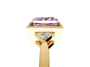 Cluster Engagement Ring Setting for Fancy Pink Princess Cut Center with Milgrain Shoulder Clusters and Prong Head in Yellow Gold