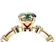 Solitaire Engagement Ring Setting for Fancy Green Oval Center with Bezel Station Band and Prong Head in Yellow Gold