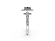 Milgrain Halo Engagement Ring Setting for Fancy Green Princess Cut Center with Three-Sided Pave Band and Prong Head in Platinum