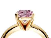 Solitaire Engagement Ring Setting for Fancy Pink Cushion Cut Center with Wire Band and Prong Head in Yellow Gold