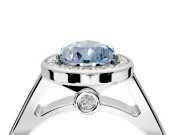Halo Engagement Ring Setting for Fancy Blue Pear-Shaped Center with Outer Bezel Rim, Pave Band and Prong Head in Platinum