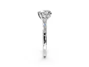 Baguette Engagement Ring Setting for Heart-Shaped Center with Alternating Bar-Set Band and Prong Head in White Gold