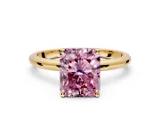 Hidden Halo Engagement Ring Setting for Fancy Pink Radiant Cut Center with Thin Round-Wire Band and Prong Head in Yellow Gold