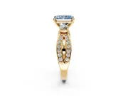 3 Stone Engagement Ring Setting for Fancy Blue Radiant Cut Center with Pave Twist Band and Prong Head in Yellow Gold