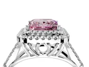 Double Halo Engagement Ring Setting for Fancy Pink Princess Cut Center with Narrow Pave Split Shank and Prong Head in White Gold
