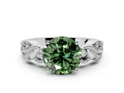 Leaf Engagement Ring Setting for Fancy Green Round Cut Center with Milgrain Accent Band and Prong Head in Sterling Silver