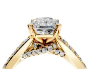 Solitaire Engagement Ring Setting for Radiant Cut Center with Crossover Accents and Prong Head in Yellow Gold