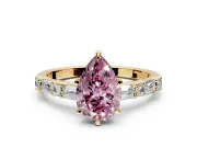 Baguette Engagement Ring Setting for Fancy Pink Pear-Shaped Center with Alternating Bar-Set Band and Prong Head in Yellow Gold