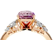 Leaf Cluster Engagement Ring Setting for Fancy Pink Radiant Cut Center with Marquise Accents and Prong Head in Rose Gold