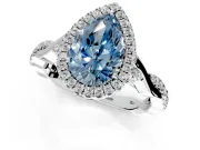 Halo Engagement Ring Setting for Fancy Blue Pear-Shaped Center with Twist Band and Prong Head in Sterling Silver