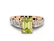 Solitaire Engagement Ring Setting for Fancy Yellow Emerald Cut Center with Graduated Shared Prongs and Prong Head in Rose Gold