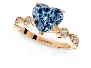 Solitaire Engagement Ring Setting for Fancy Blue Heart-Shaped Center with Milgrain Bezel Accents and Prong Head in Rose Gold