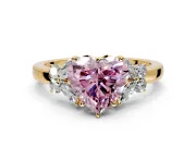 Solitaire Engagement Ring Setting for Fancy Pink Heart-Shaped Center with Marquise Flower Shoulders and Prong Head in Yellow Gold
