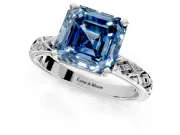 Solitaire Engagement Ring Setting for Fancy Blue Asscher Cut Center with Milgrain X Pattern Band and Prong Head in Sterling Silver
