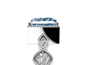 Vintage Station Engagement Ring Setting for Fancy Blue Princess Cut Center with Accents and Prong Head in Sterling Silver