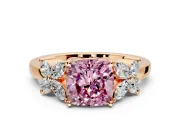 Floral Engagement Ring Setting for Fancy Pink Cushion Cut Center with Marquise Cluster Shoulders and Prong Head in Rose Gold