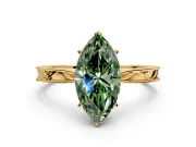 Solitaire Engagement Ring Setting for Fancy Green Marquise Center with Engraved Milgrain Band and Prong Head in Yellow Gold