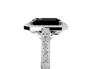 Halo Engagement Ring Setting for Fancy Black Emerald Cut Center with Pave Accents, Heart Basket and Prong Head in Platinum