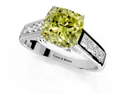 Solitaire Engagement Ring Setting for Fancy Yellow Cushion Cut Center with Round Cut Channel Band and Prong Head in Platinum