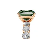 Shared-Prong Engagement Ring Setting for Fancy Green Asscher Cut Center with Graduated Accents and Prong Head in Rose Gold