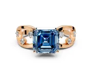 Solitaire Engagement Ring Setting for Fancy Blue Asscher Cut Center with Criss-Cross Accent Band and Prong Head in Rose Gold