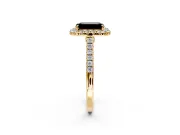 Halo Engagement Ring Setting for Fancy Black Emerald Cut Center with Narrowing Pave Band and Prong Head in Yellow Gold